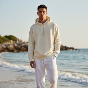 Pendleton Performance Hoodie -M- IVORY WHITE Stretch Rashguard -Drawstring -sur